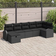 Set Divano da Giardino con cuscino 7 pcs Nero polyrattan
