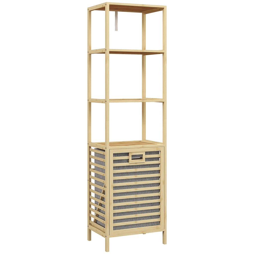 Mobile da Bagno con Ripiani e Cesto per Biancheria ¨C Minimal ¨C 44x33x160 cm Natural