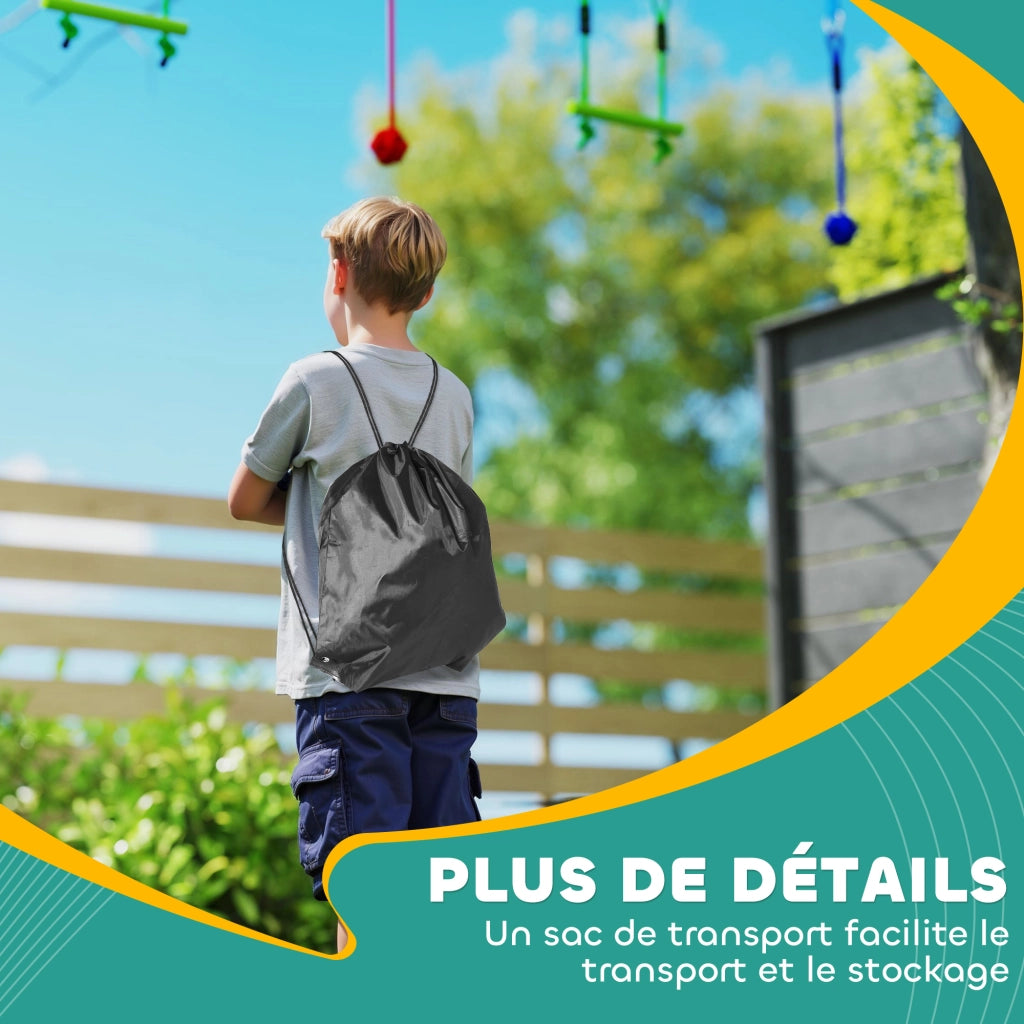 Percorso ostacoli ninja per bambini ¨C Xylo ¨C 10 accessori con slackline 10m e borsa, blu