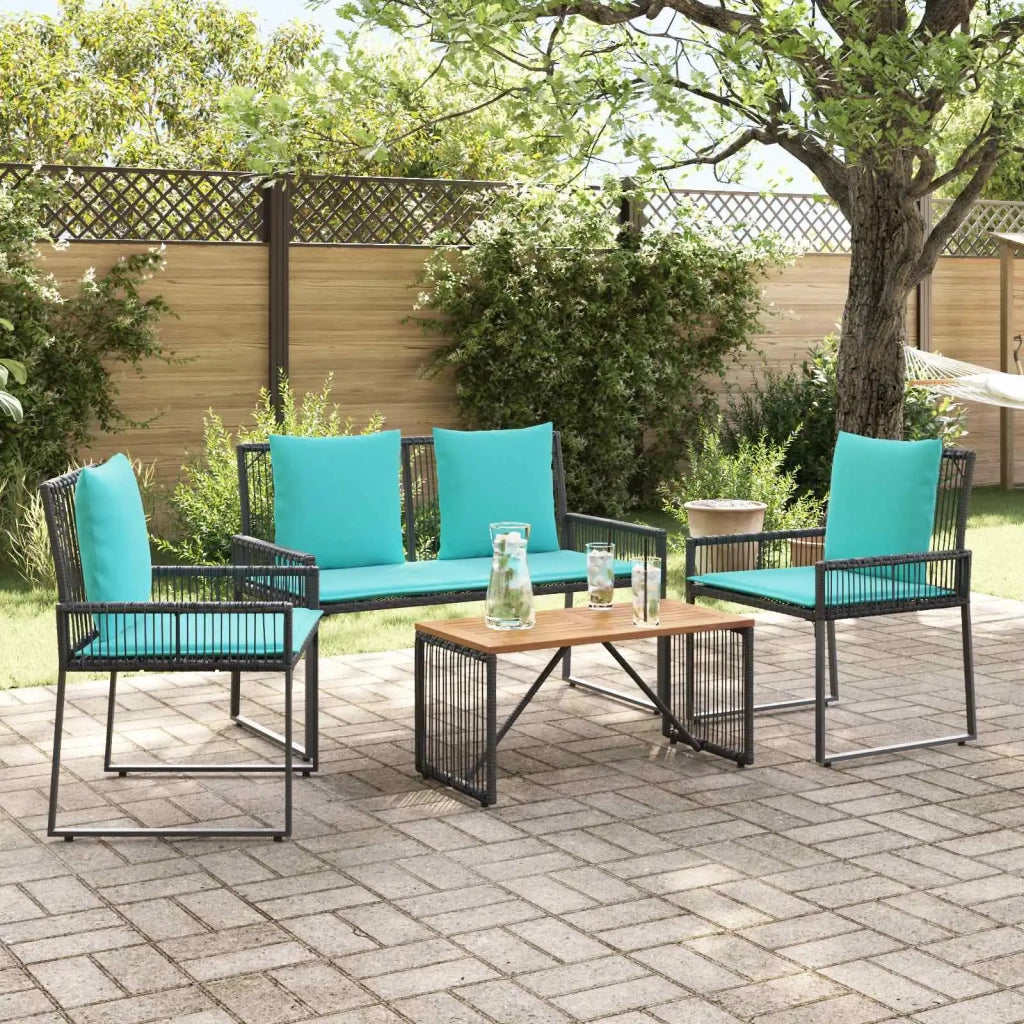 Set di Mobili da Esterno 9 pcs Nero e Turchese polyrattan 42025151