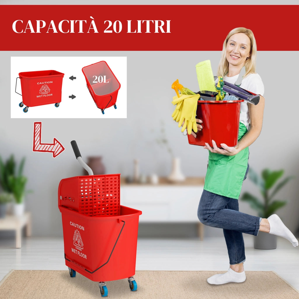 Carrello Lavapavimenti con Strizzatore ¨C Minimal ¨C 60x27x70.5cm Rosso