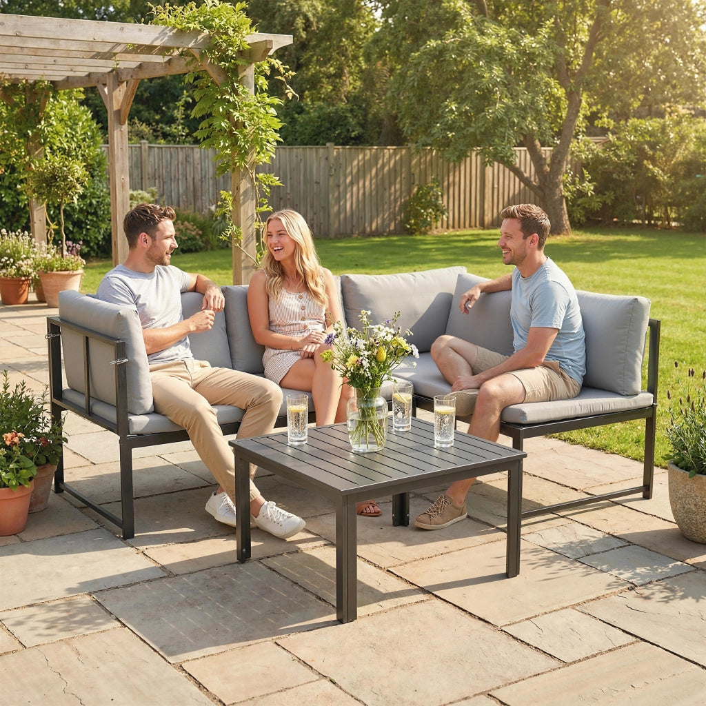 Set da giardino 2 divani 2 posti con cuscini e tavolino ¨C Minimal ¨C grigio