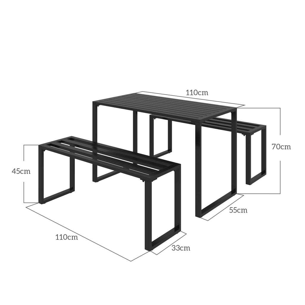 Set Giardino 4 Posti con Tavolo e 2 Panche ¨C Minimal ¨C Metallo Nero