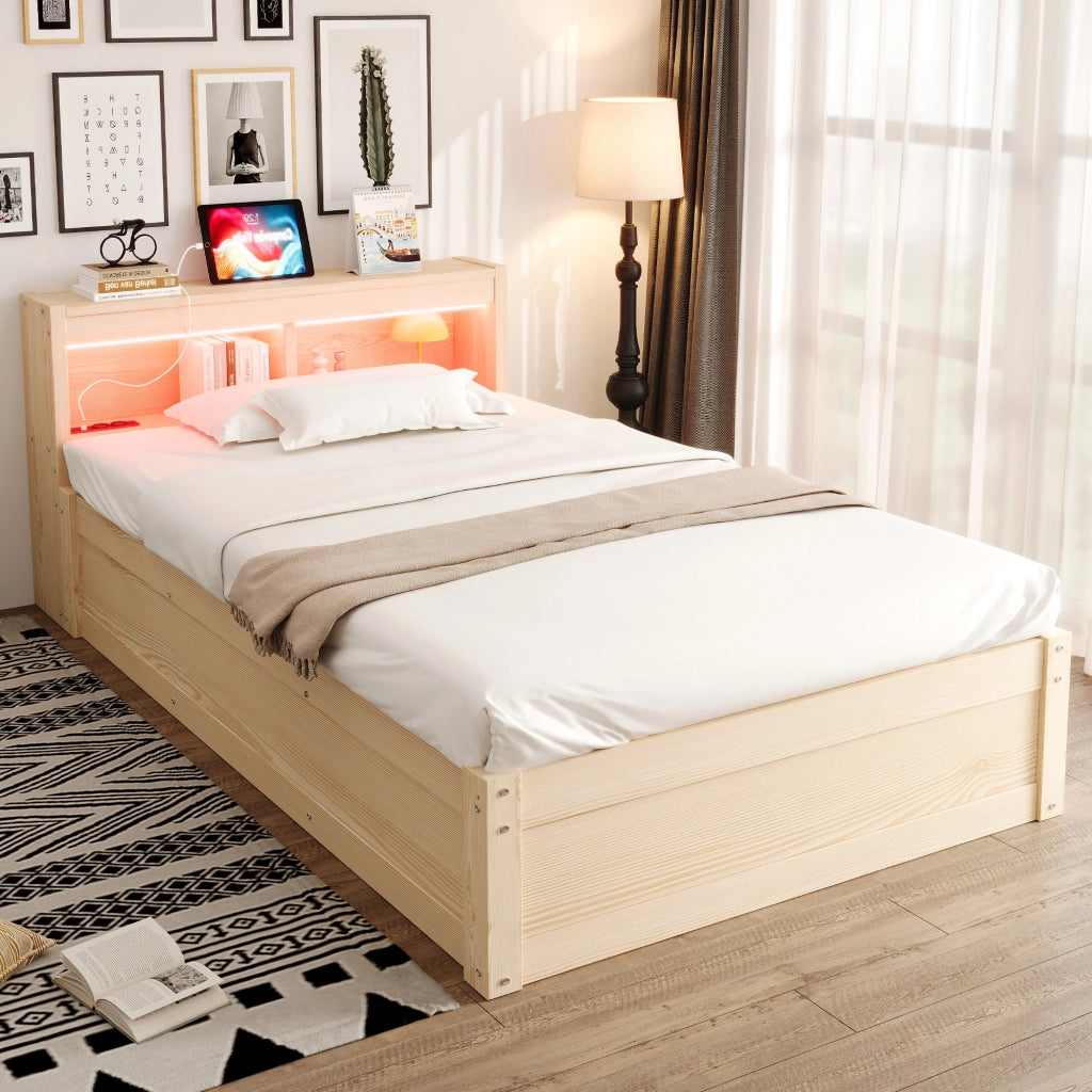 LETTO Multifunzione 90x200 cm Legno con presa e LED