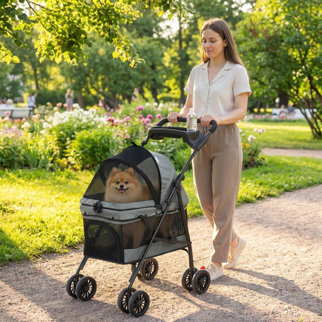 Carrello per Cani Piegevole ¨C Minimal ¨C Grigio con Cuscini