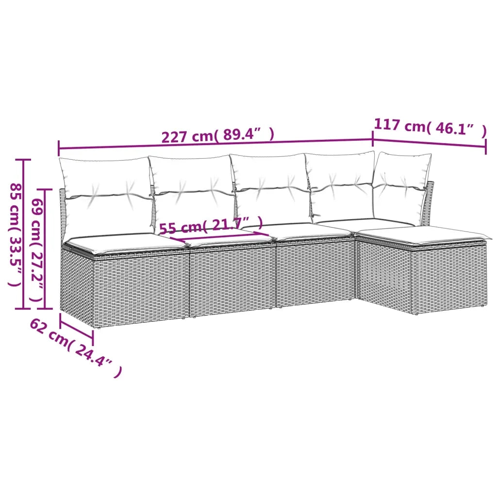 Set Divani da Giardino 5 pz con Cuscini in Polyrattan Nero 3217515