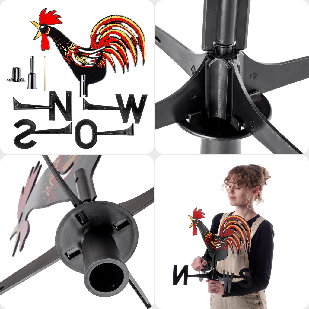 KADAX Rooster Garden Weather Bander, Rosa dei Venti decorativa da giardino a forma di gallo, per tetto