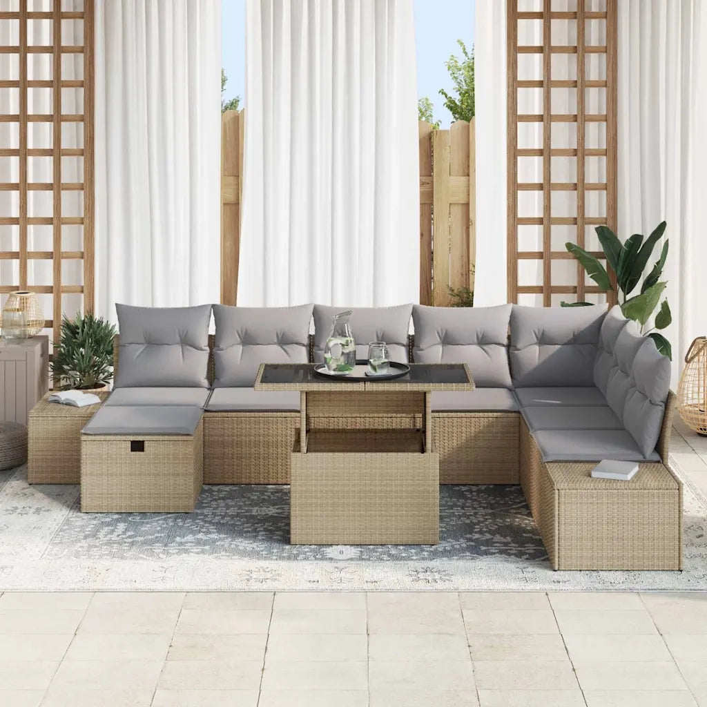 Set Divano da Giardino 11 pcs Beige Poly Rattan