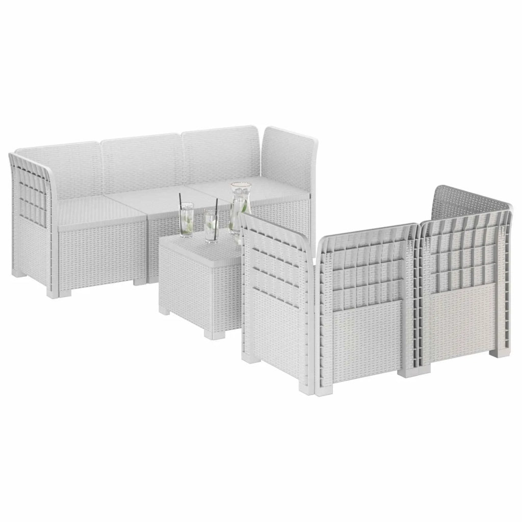 Divano da Giardino 5 Posti Stile Rattan PP Bianco 3443888