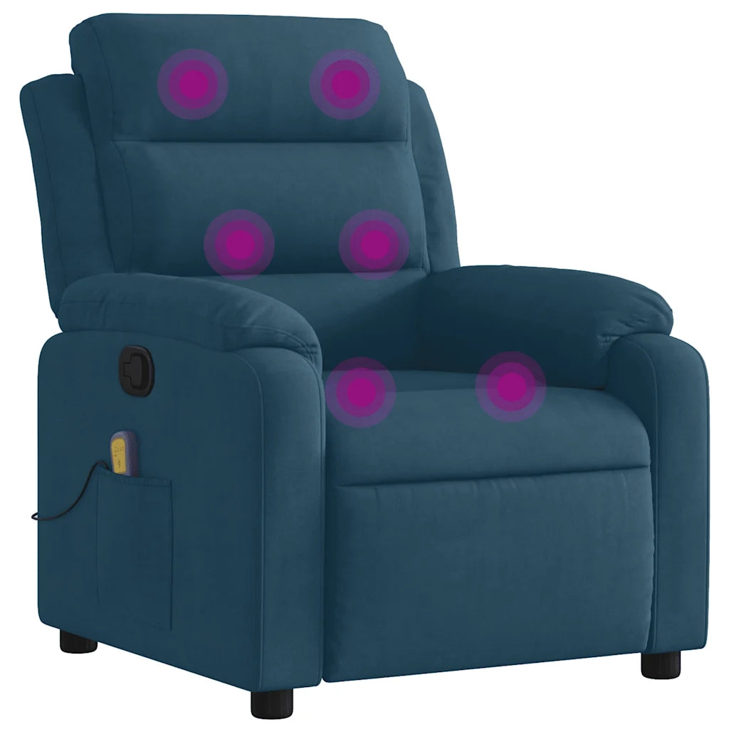 Poltrona Massaggiante Reclinabile Blu in Velluto 373521
