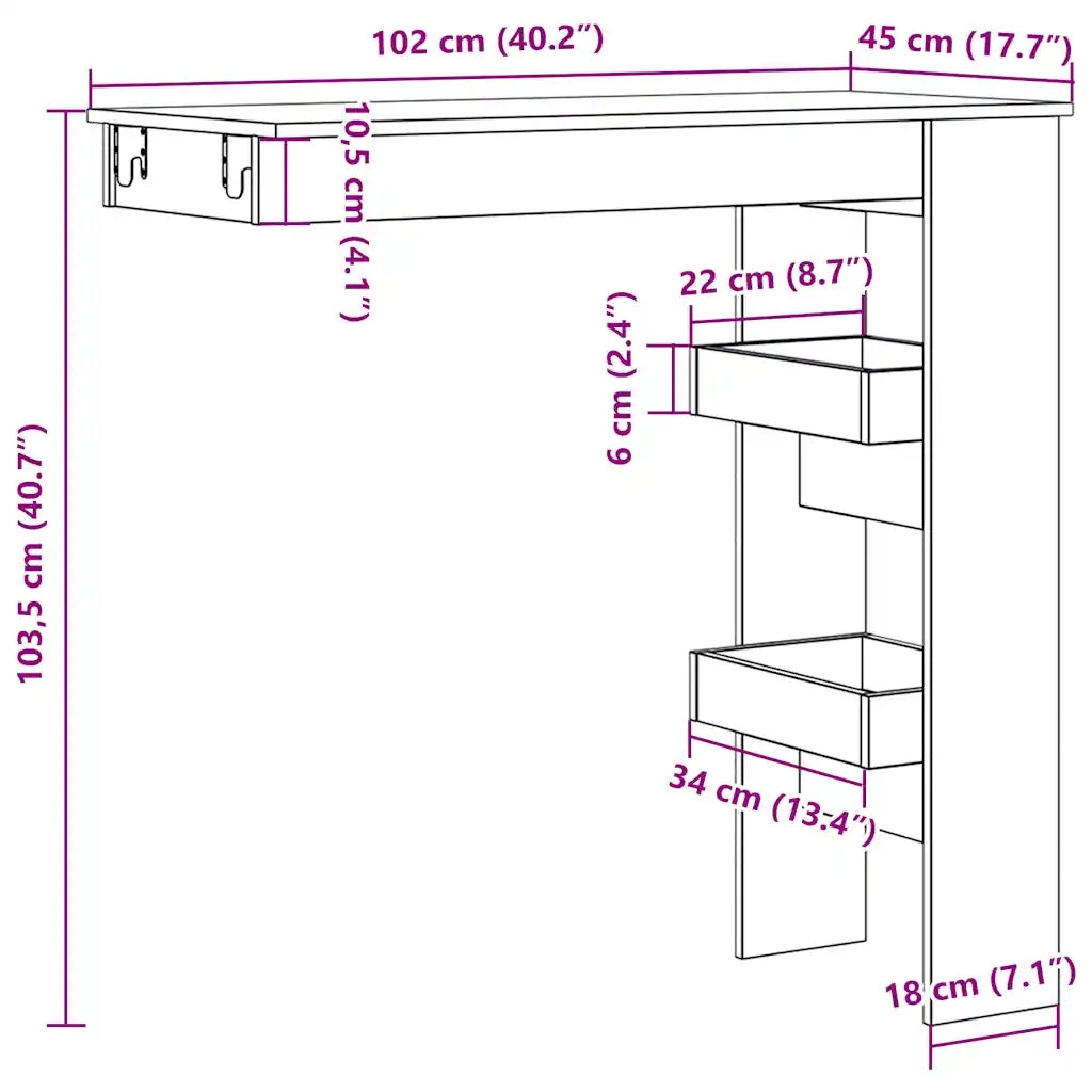 Bancone da Muro Legno Antico 102x45x103,5cm Legno Multistrato 856860