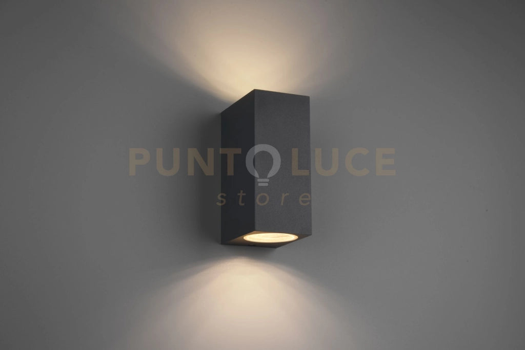 ROYA APPLIQUE DA ESTERNO FUSIONE ALLUMINIO SQUADRATA ANTRACITE A BI-EMISSIONE IP44 H.15CM 2 LUCI ATTACCO GU10