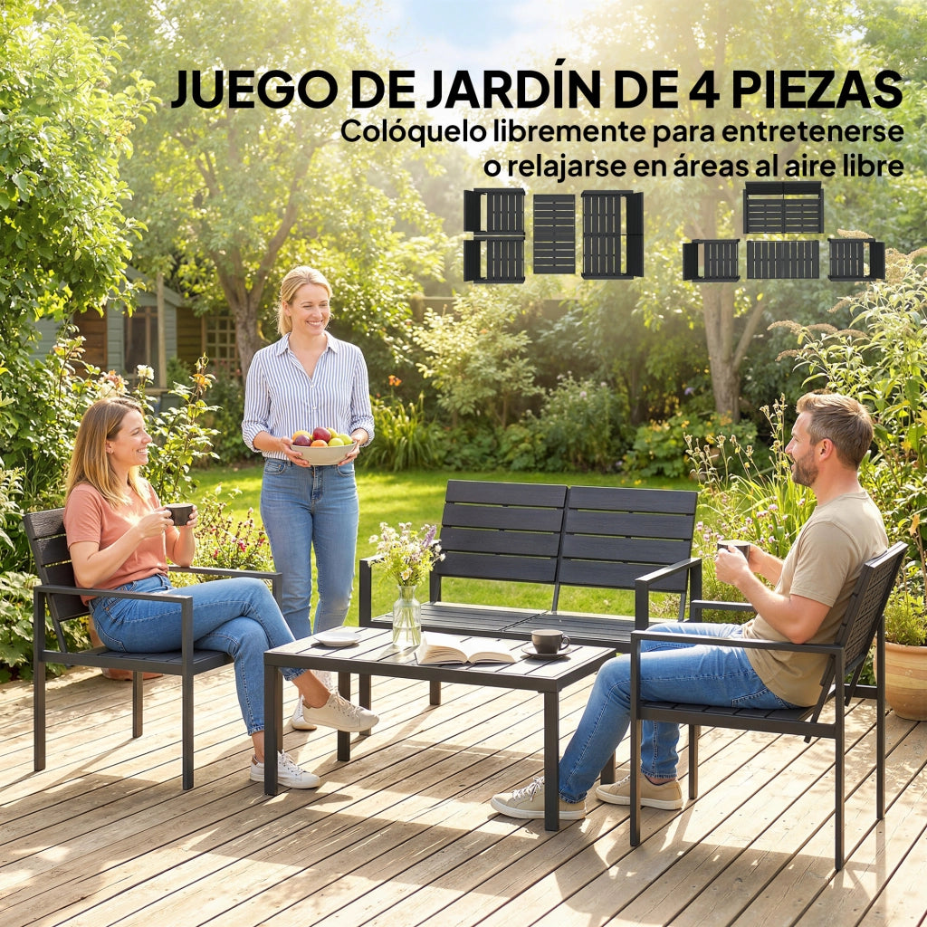 Set giardino 4 posti con divano 2 posti 2 poltrone tavolino ¨C Xylo ¨C nero