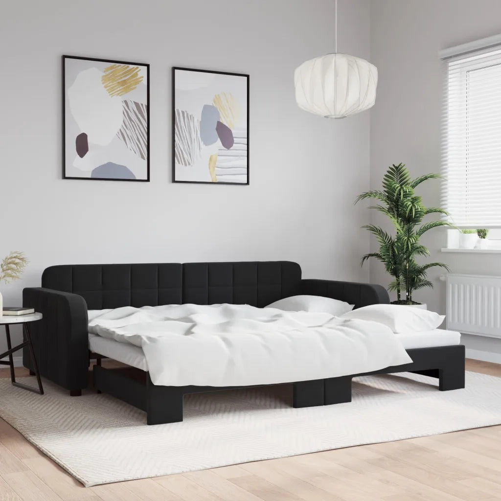 Divano letto | Sof¨¤ letto | Letto singolo Estraibile Nero 90x200 cm in Velluto