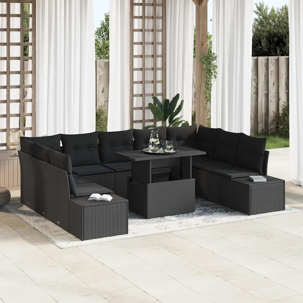 Set Divano da Giardino 10 pcs Nero Poly Rattan 3357986