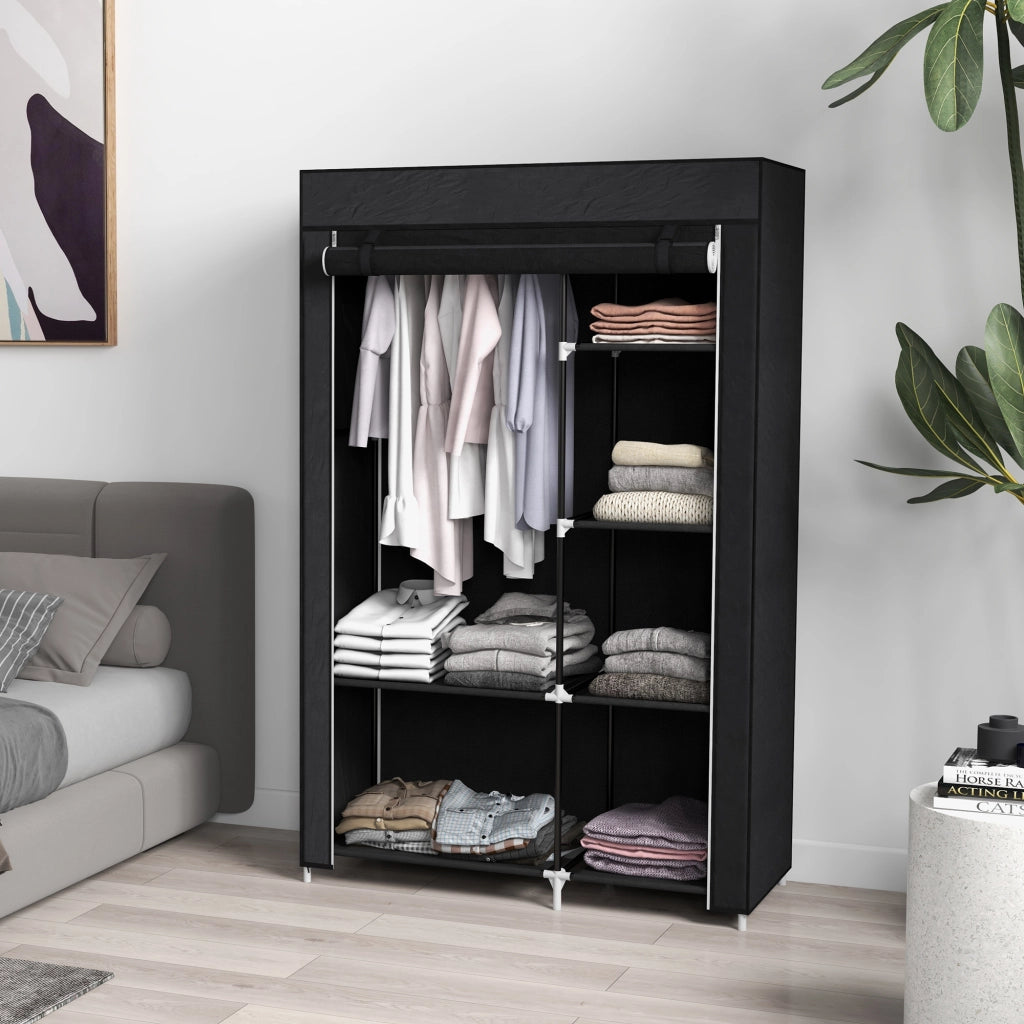 Armadio Guardaroba Portatile con 6 Ripiani e Appendino ¨C Minimal ¨C Nero 103x43x162.5 cm