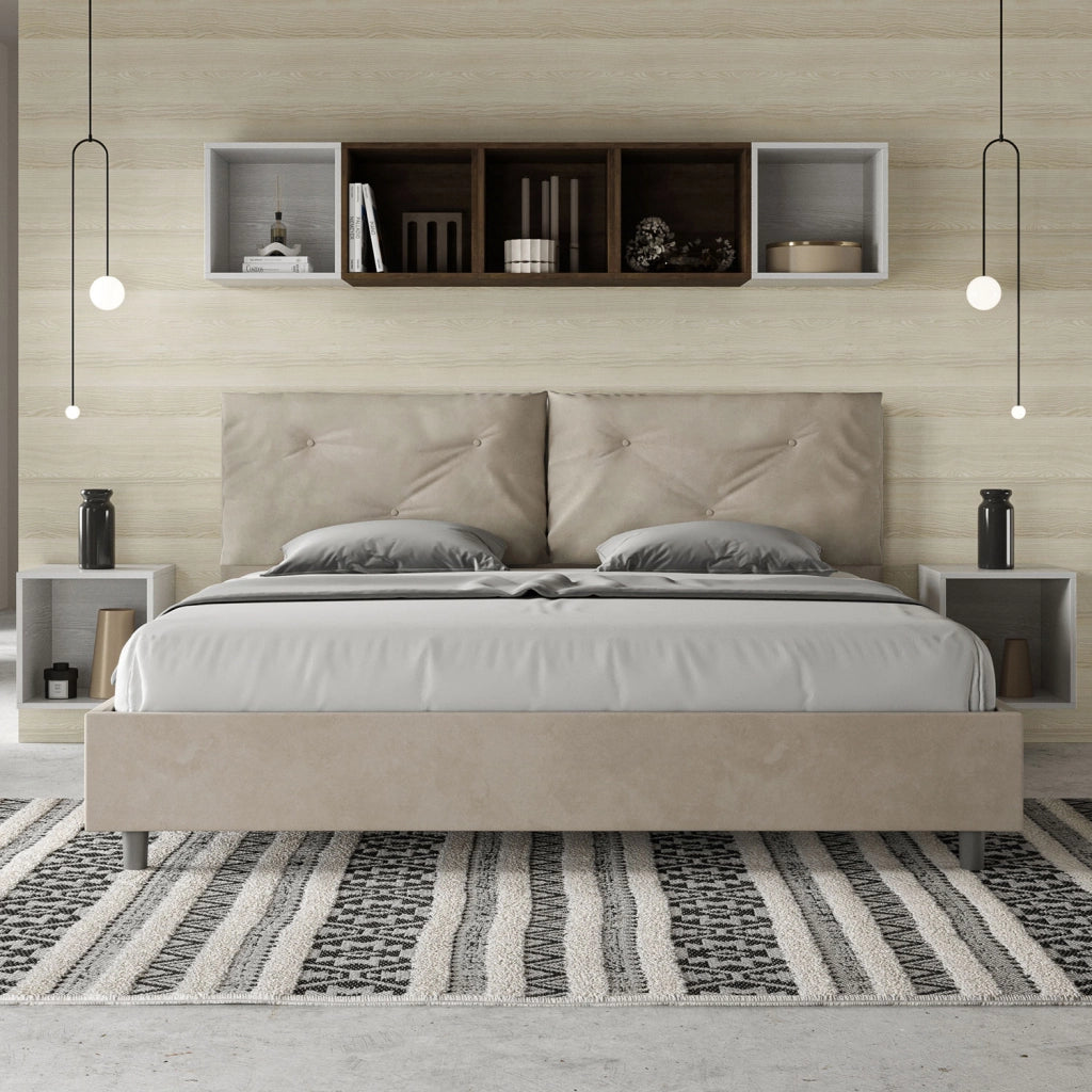 BS COM Letto matrimoniale king size senza rete imbottito 190x210 microfibra sabbia Large