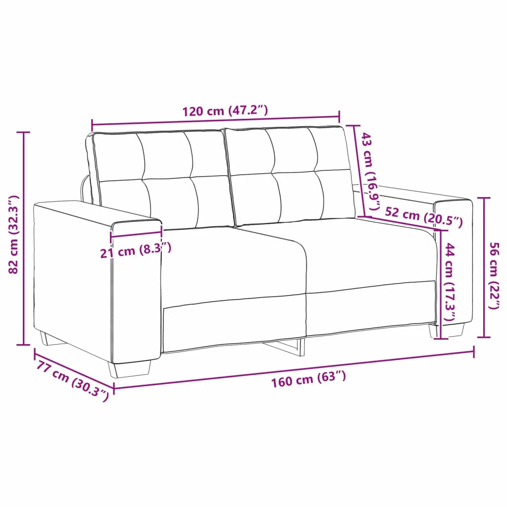 Divano | Divano da soggiorno | Sofa a due posti con cuscino Crema Tessuto