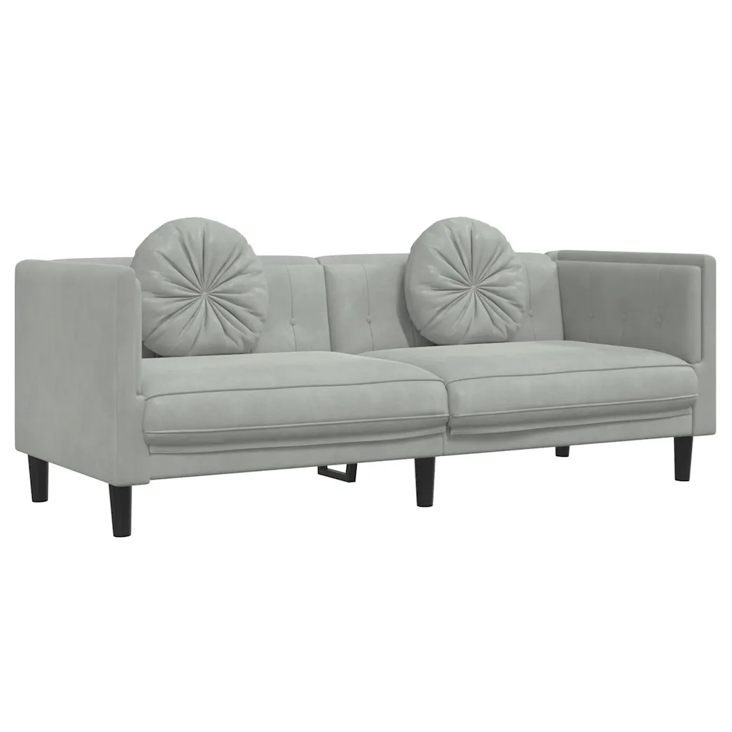 Divano a 3 Posti con Cuscini-Sofa 3 Posti con Cuscini Grigio Chiaro in Velluto
