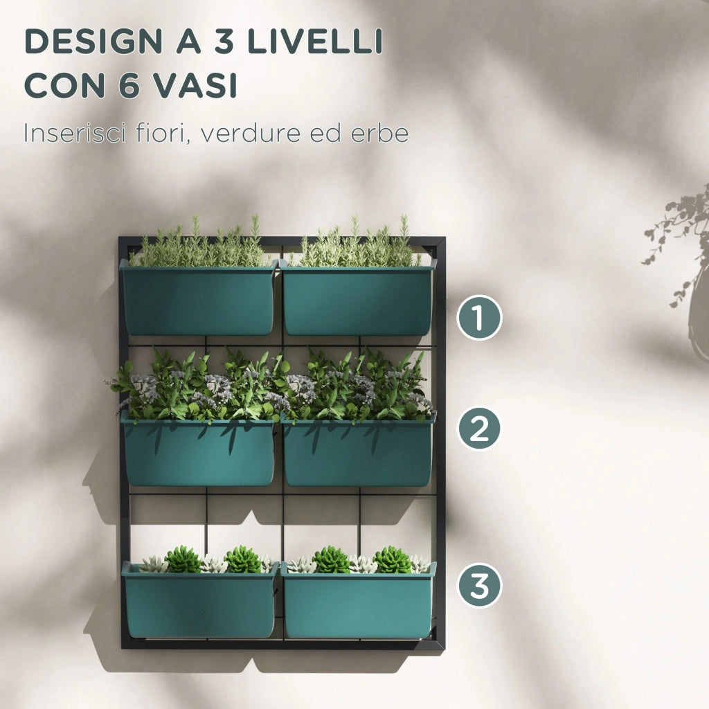 Orto Verticale da Parete ¨C Minimal ¨C Verde, Acciaio e Plastica, 52x14x66 cm