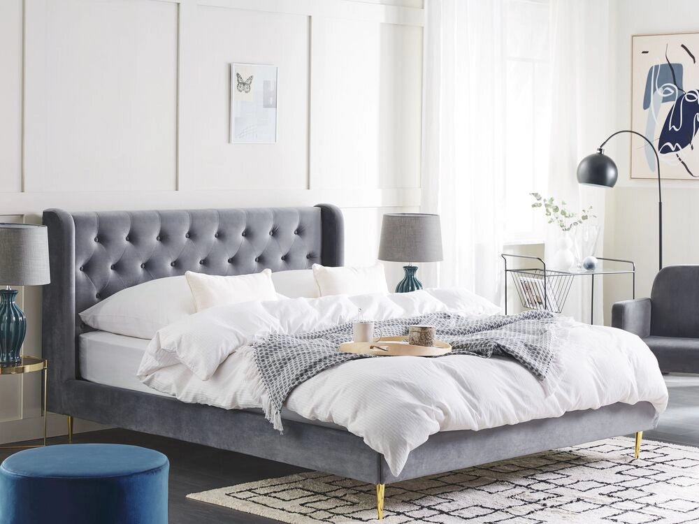 Letto matrimoniale in velluto grigio 140 x 200 cm design moderno