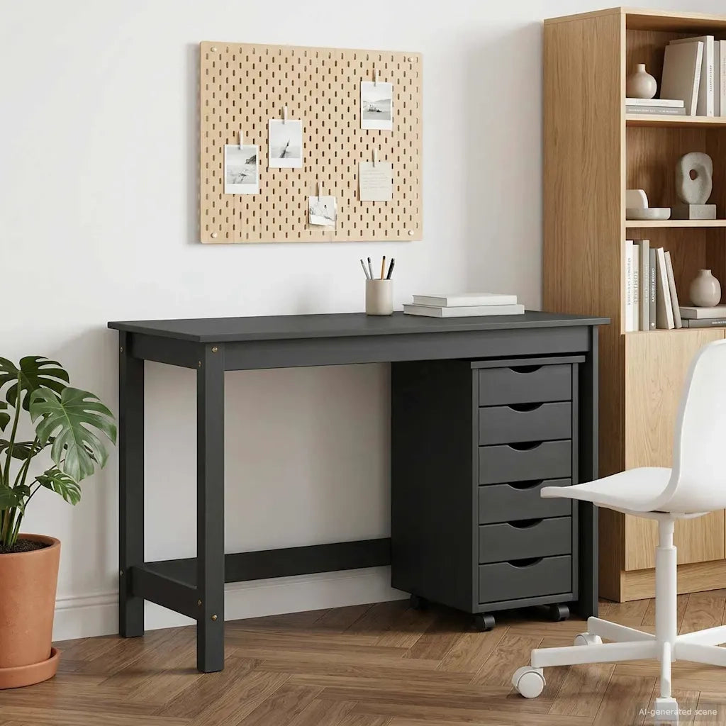 Set Scrivania | Tavolo da Ufficio e mobiletto su ruote MOSS 2 pz Grigio