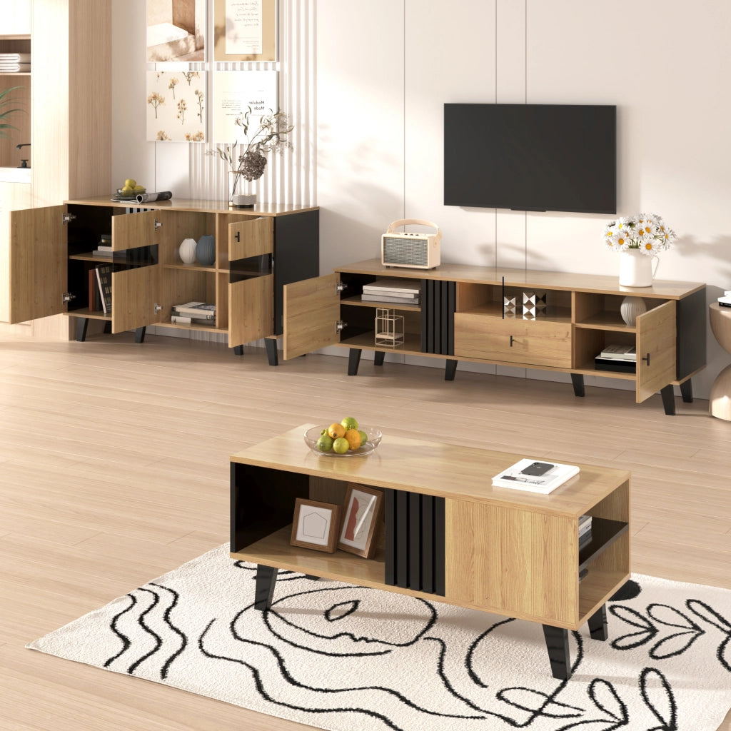 Beistellschrank - Zephmum- Combinazione nero legno vetro LED