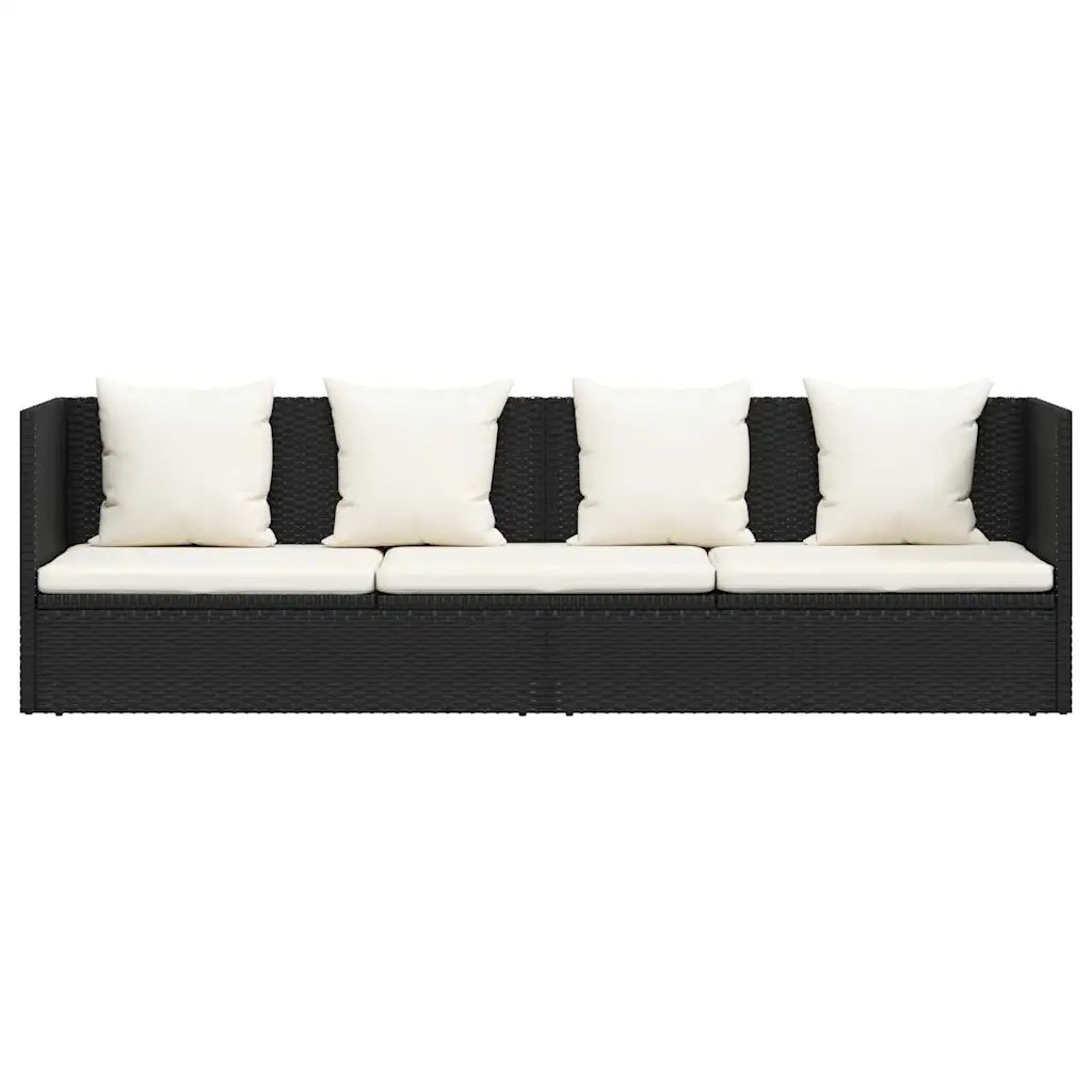 Lettino da Giardino con Cuscini in Polyrattan Nero 49391