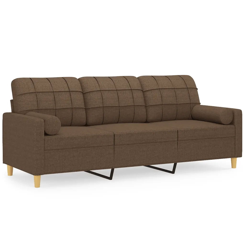 Divano | Divano da soggiorno | Sofa a 3 Posti con Cuscini Marrone 180 cm in Tessuto