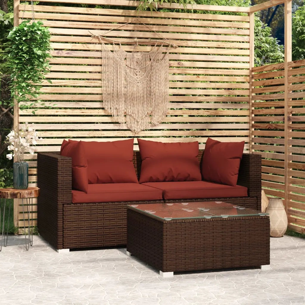 Set Divano da Giardino 3 pz con Cuscini in Polyrattan Marrone 317543