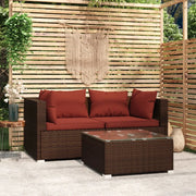 Set Divano da Giardino 3 pz con Cuscini in Polyrattan Marrone 317543