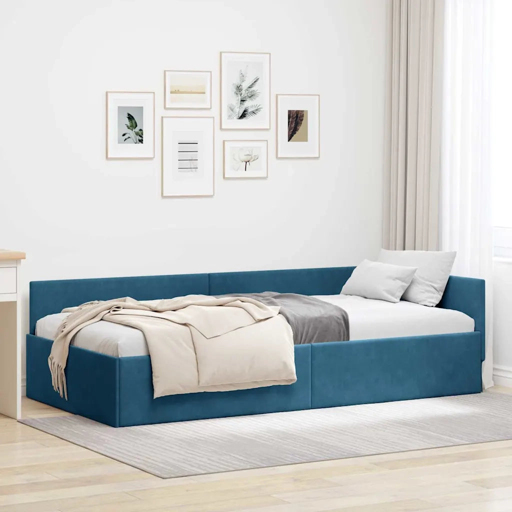 Cornice del letto ad angolo Blu 100 cm x 200 cm Velluto 42016090
