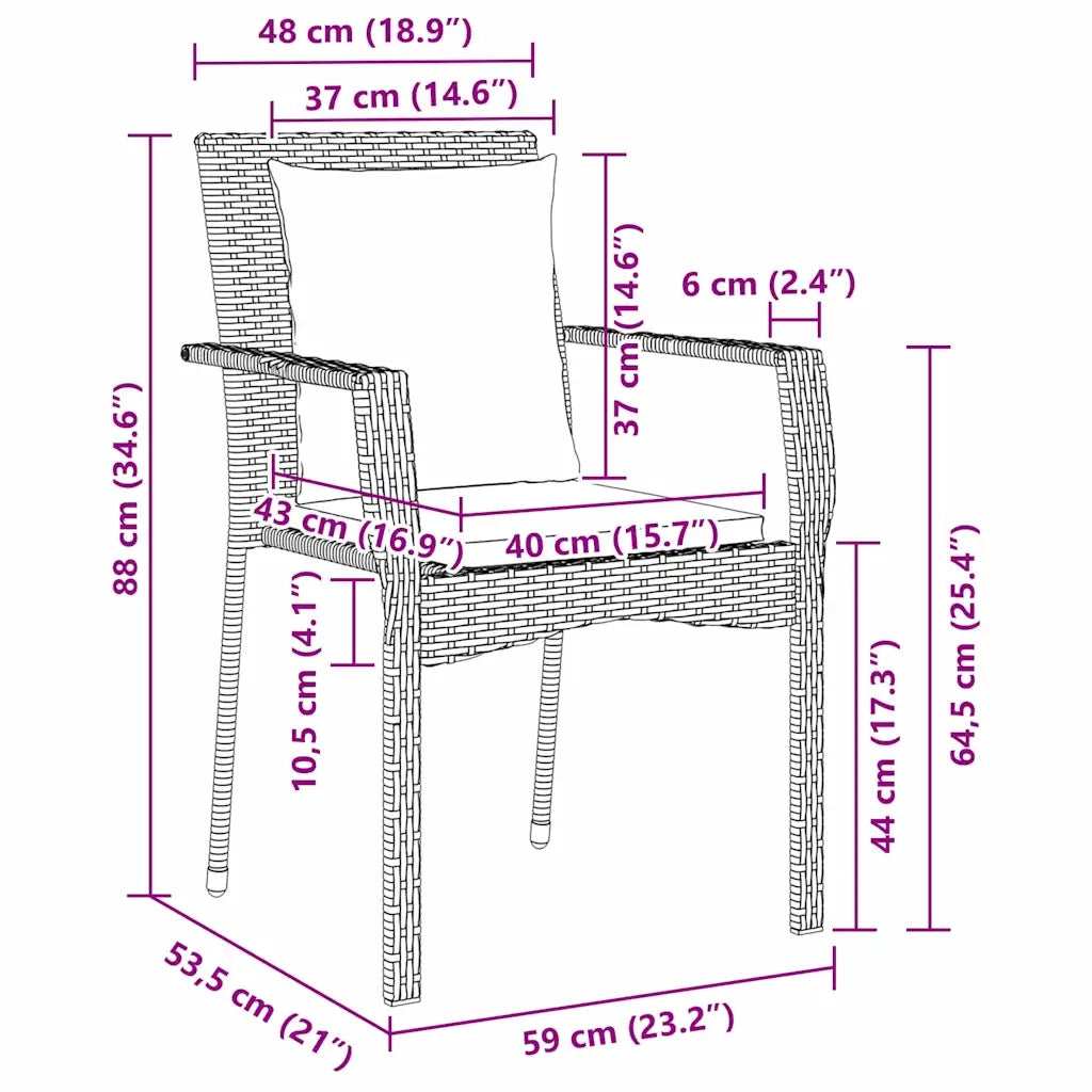 Set da Pranzo per Giardino con cuscino 7 pcs Nero polyrattan 3380076