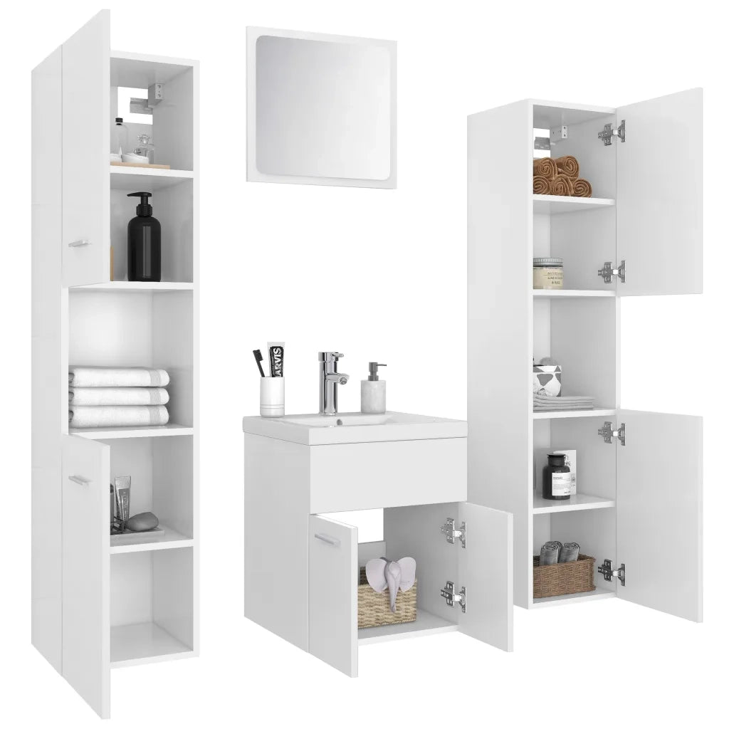 Set Mobili da Bagno Bianco in Legno Multistrato 3071216