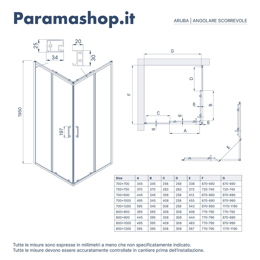 Box doccia  70x100 cm scorrevole vetro 6mm trasparente con trattamento anticalcare h195cm scorrevole | Aruba