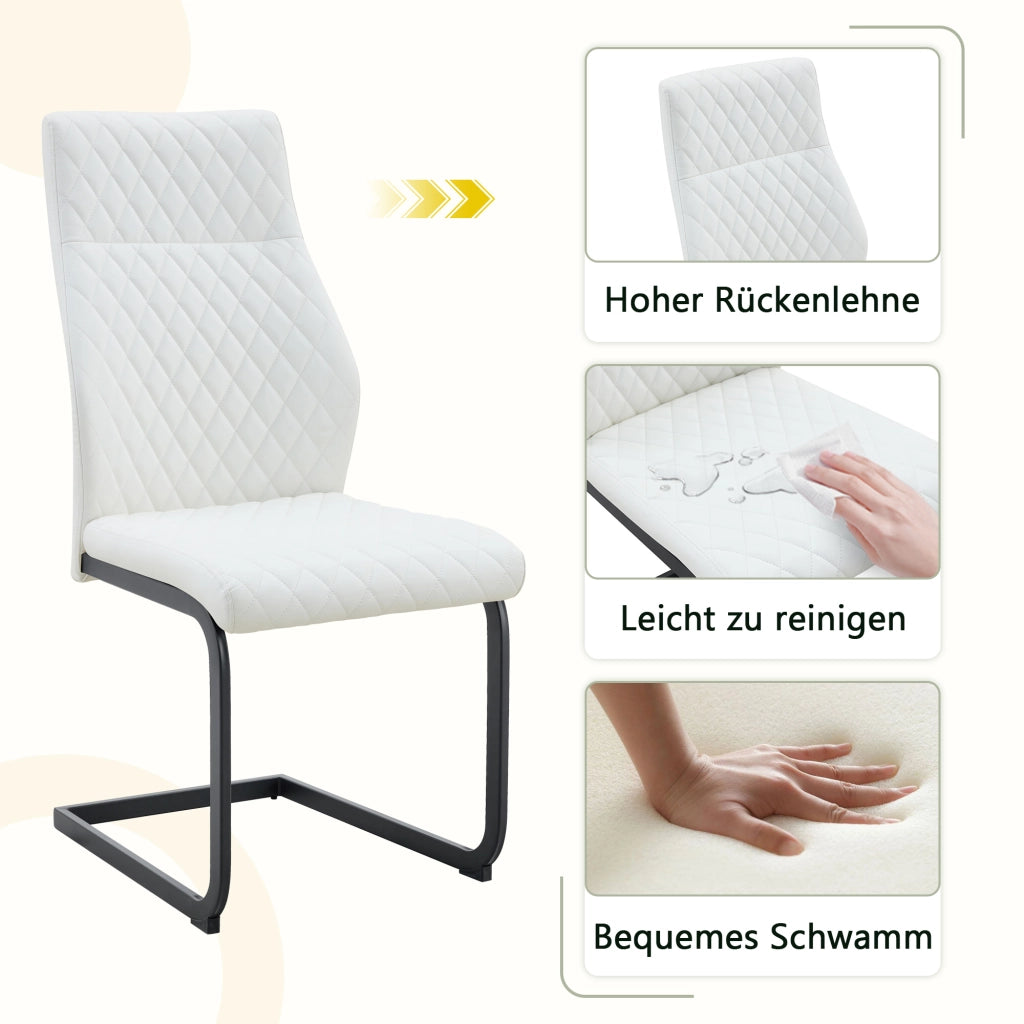 SEDIA da pranzo in PU bianco con struttura nera, altezza 100 cm, Set da 2 pezzi