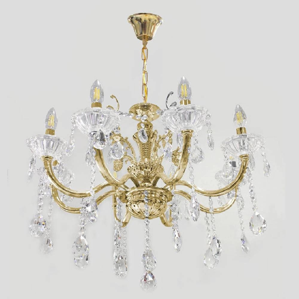 Trade Shop - Lampadario Soffitto 8 Bracci Attacco E14 Pendenti Acrilico Oro Argento A19 - Oro