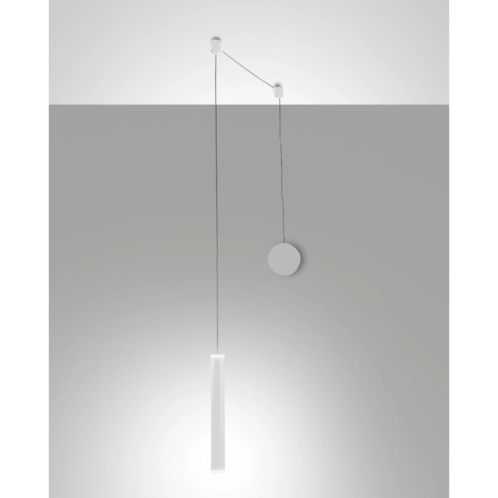 Lampada a sospensione decentrata Prado bianco opaco - Fabas Luce - LED 6,5W dimmerabile - Montaggio con decentramento