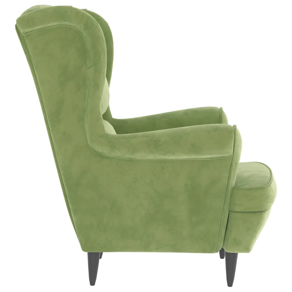 Poltrona | Sedia Relax Schienale ad Ala con Poggiapiedi Verde Chiaro Velluto