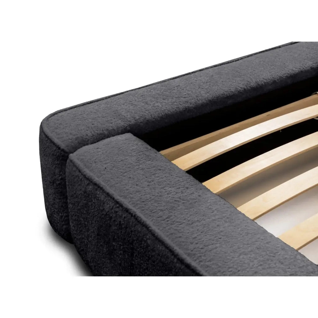 Letto contenitore VELORA – Antracite profondo bouclé – 180x200 cm – Tessuto velluto morbido – Rete sollevabile – Spazio di stoccaggio integrato