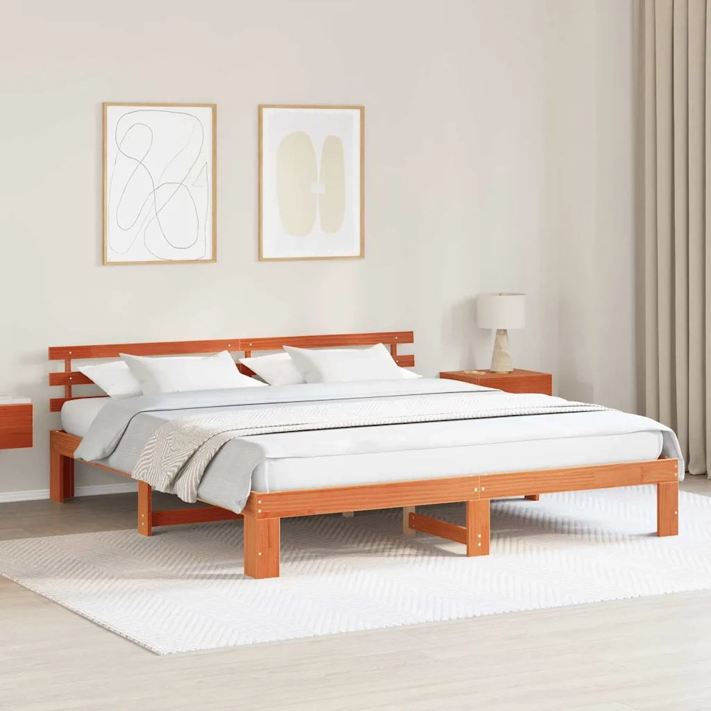 Letto matrimoniale | Letto per adulti | Struttura del letto Marrone cerato 180 x 200 cm Pino massello