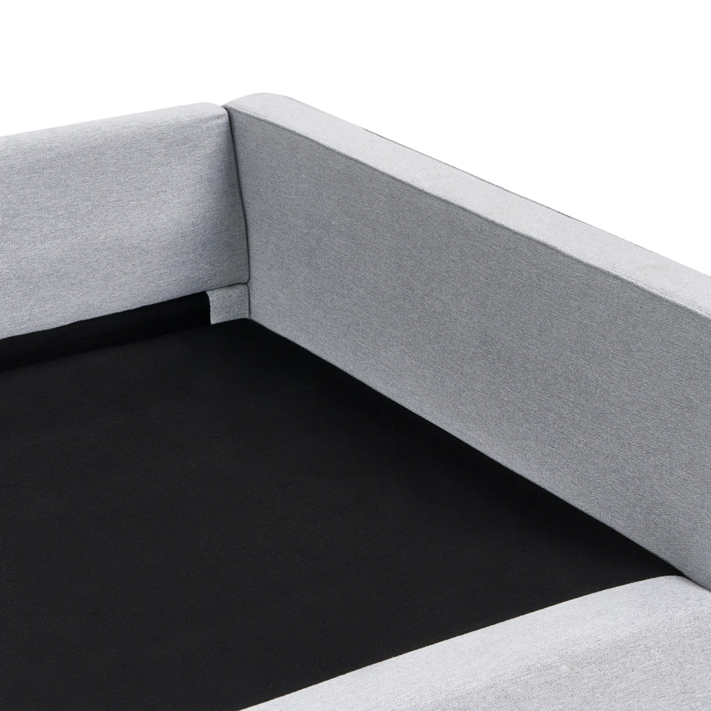 Divano in tessuto grigio 3 posti con braccioli e gambe in legno stile moderno
