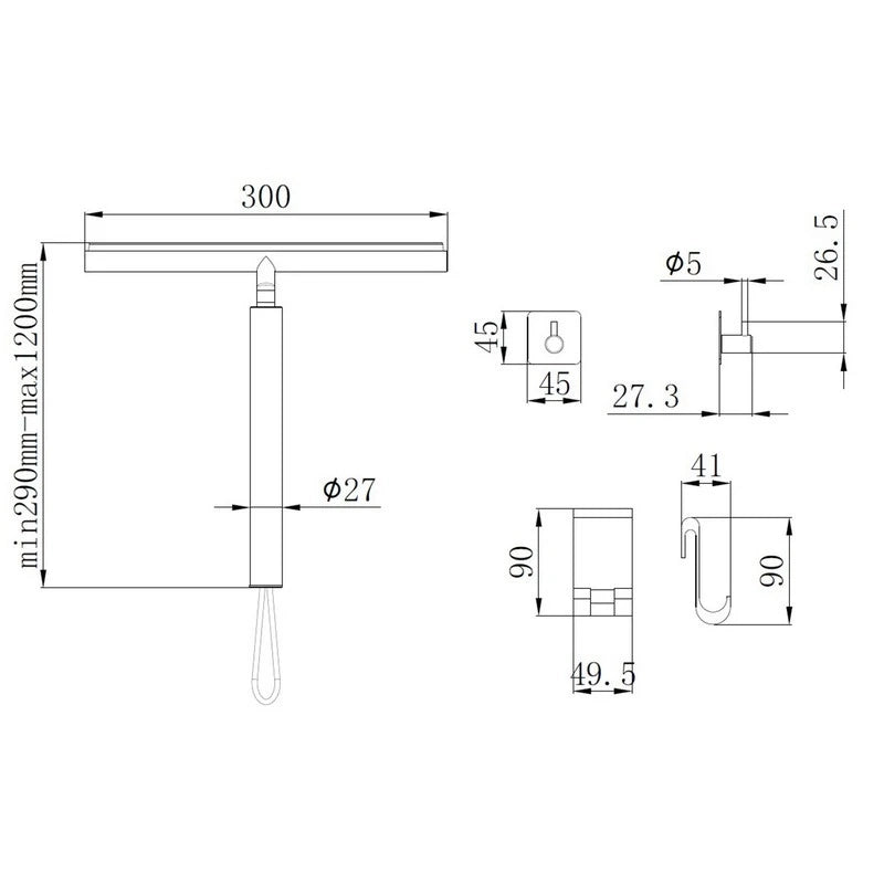 Tergivetro con asta estensibile 30-120 cm e gancio
