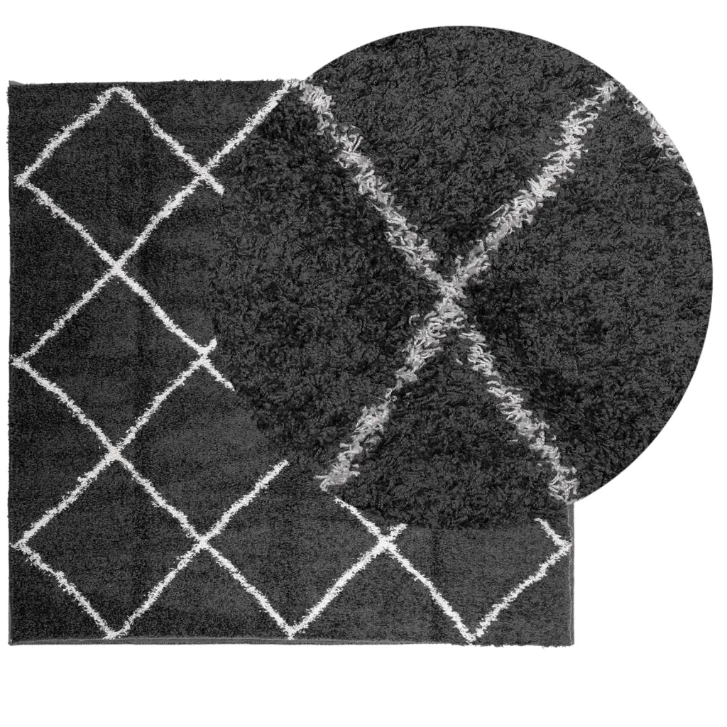 Tappeto Shaggy PAMPLONA a Pelo Lungo Nero e Crema 120x120 cm 375409