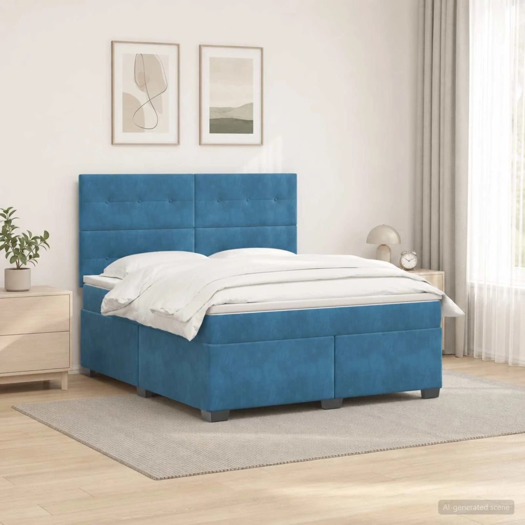 Letto box spring con materasso Blu 160 x 200 cm Velluto 3455142