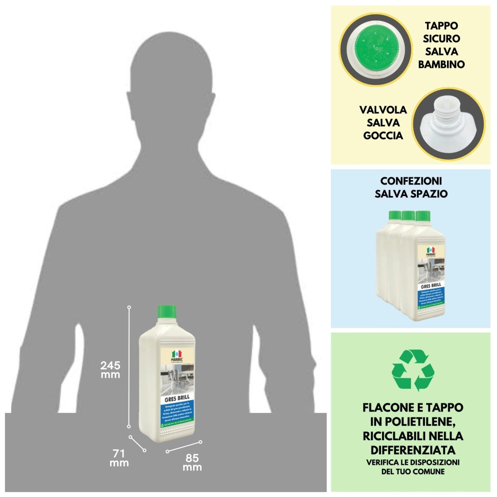 Detergente per gres porcellanato GRES BRILL   1LT + Tampone in Melamina
