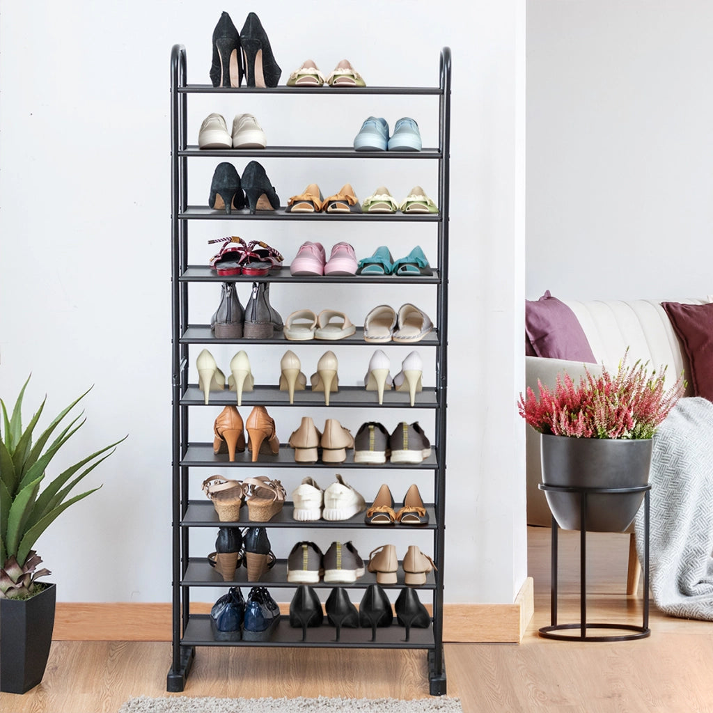 Scarpiera a 10 ripiani rimovibili con struttura in metallo-Organizzatore per scarpe da 50 paia Nero 66x29x152cm