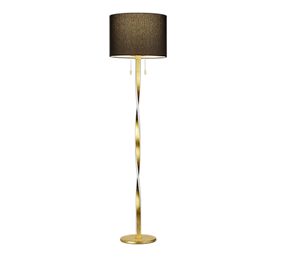 Piantana con paralume, metallo e tessuto, nero e oro, H 160 cm, Nandor