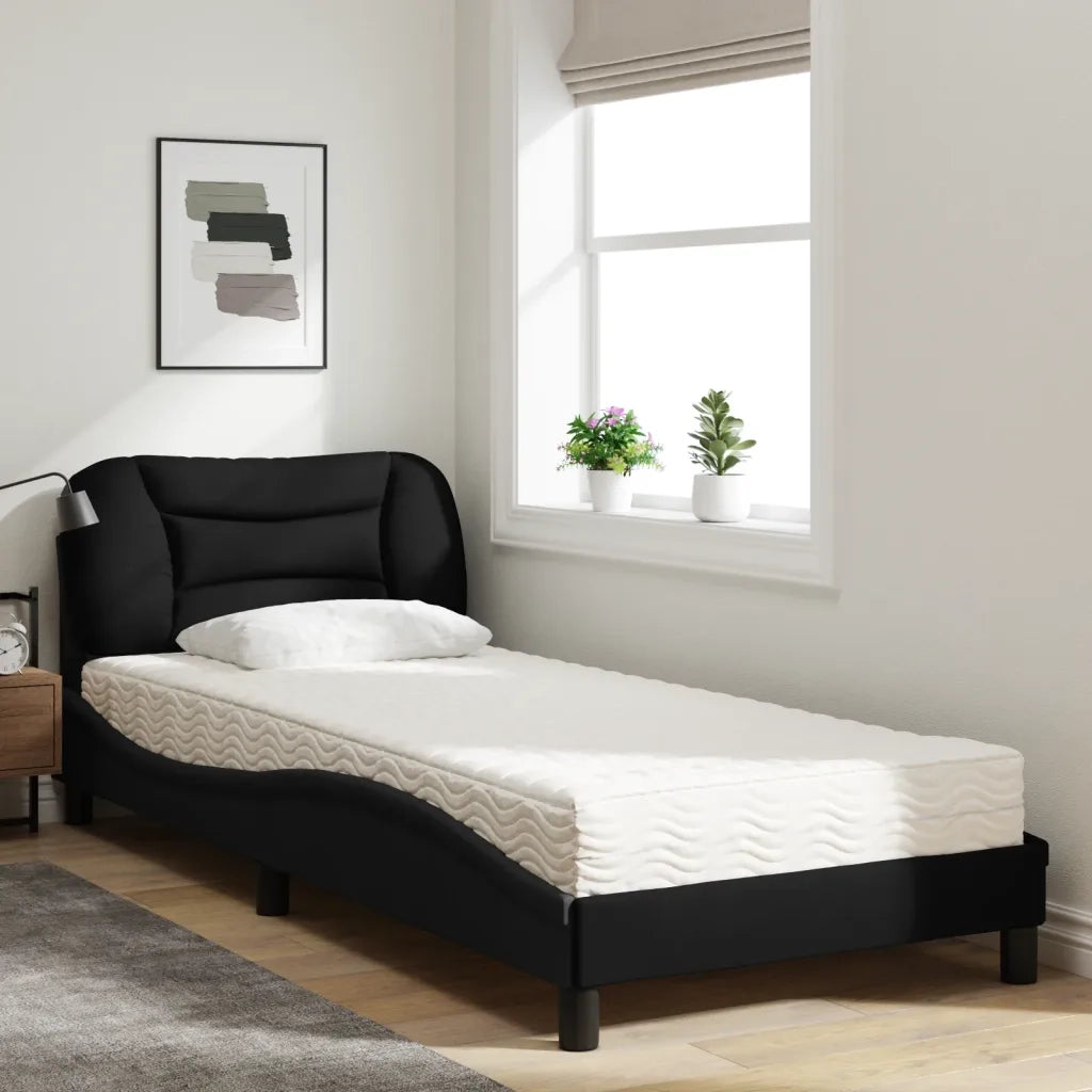 Letto con Materasso Hvar Nero 90x190 cm in Tessuto