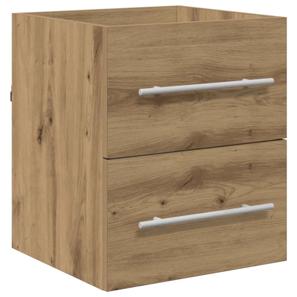 Mobiletto rettangolare sottolavabo con cassetto vano contenitore 41 x 38,5 x 48 cm finitura rovere composito realizzato artigianalmente 02_0052664